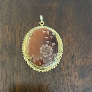 Vintage-Inspired Gold and Brown Rose Pendant